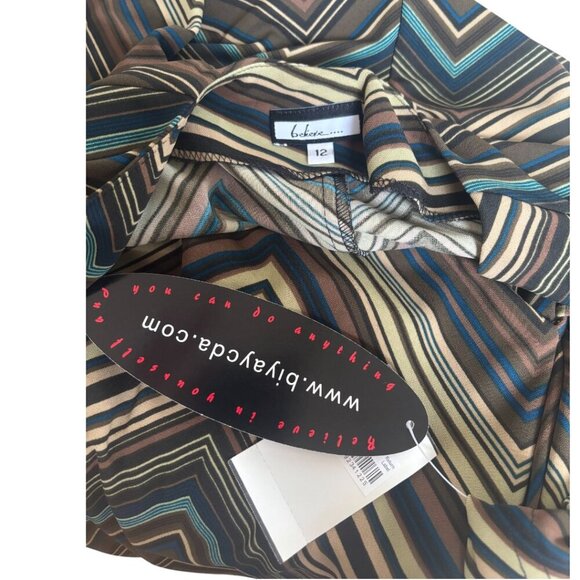 VINTAGE DEADSTOCK Y2K WRAP DRESS BELIEVE STRIPE GRAPHIC SIZE 12 LARGE NWT - Picture 4 of 4